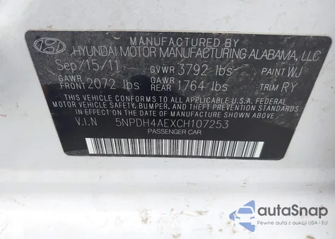 2012 Hyundai Elantra Limited z USA, uszkodzony, nr VIN 5NPDH4AEXCH107253